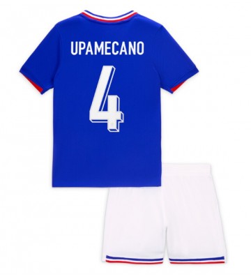 Francia Dayot Upamecano #4 Primera Equipación Niños Eurocopa 2024 Manga Corta (+ Pantalones cortos)